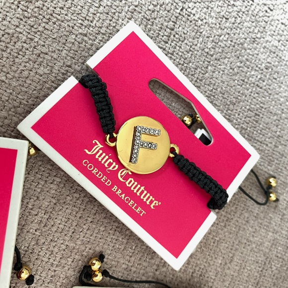 Juicy Couture Black Rope Gold Tone Initial F Friendship Adjustable Bracelet NWT - Picture 1 of 1